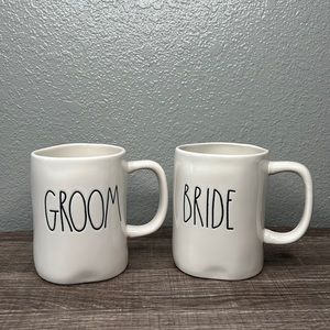 Rae Dunn Coffee Mug Set Bride & Groom White with Black Lettering